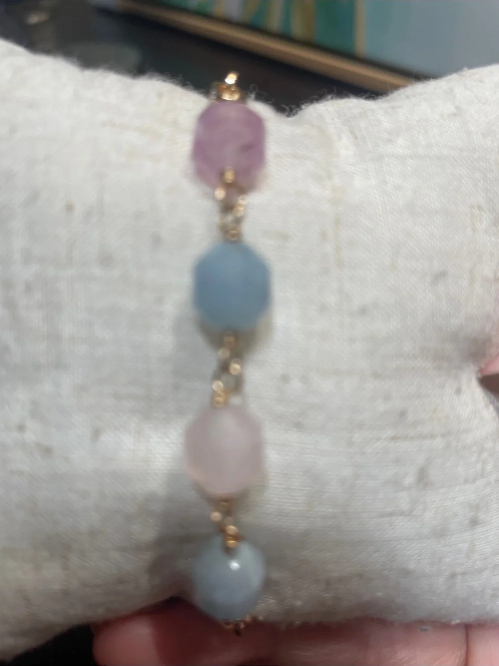 Gold-Plated Multi-Gemstone Bracelet - Pink & Blue 8 inches